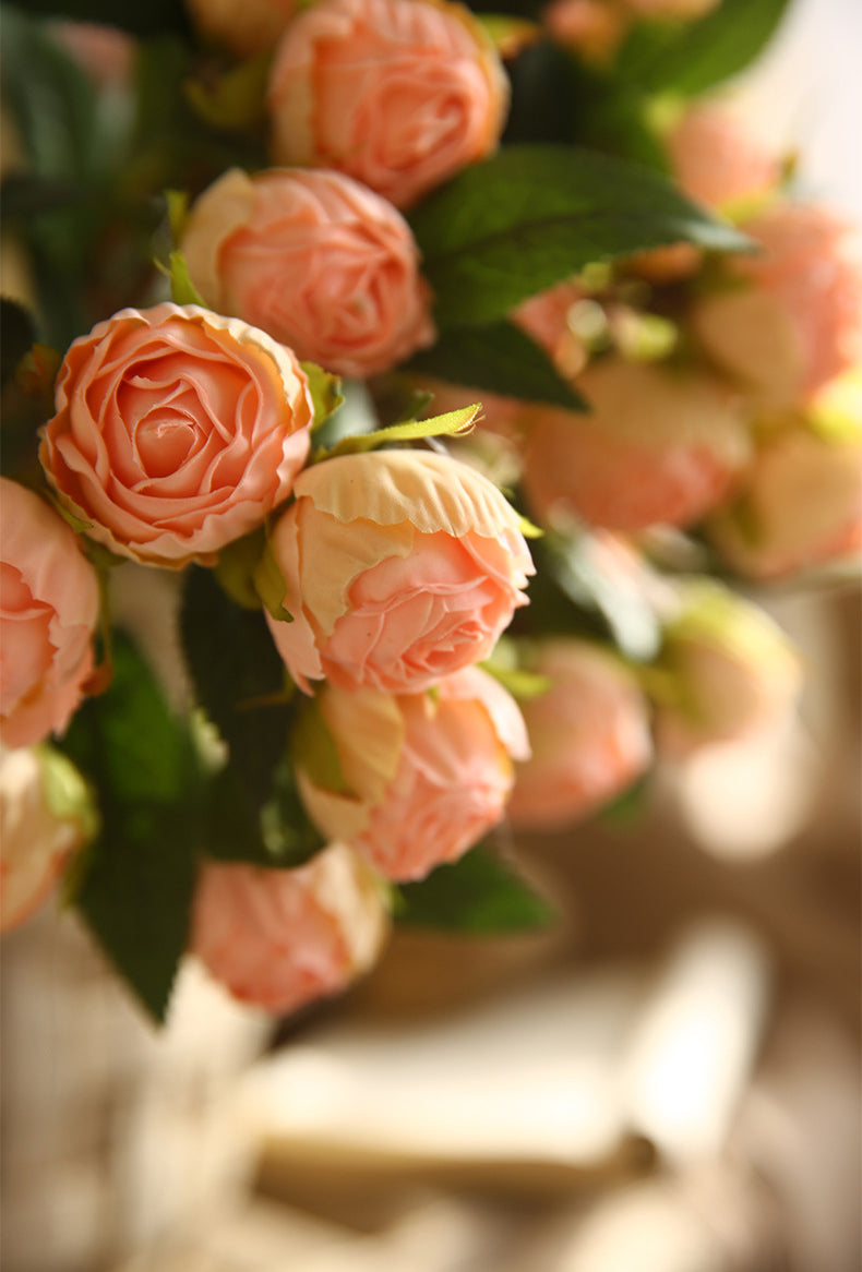 Burnt Edge Multi-Head Rose Artificial Flower Dried Flower Room Decoration