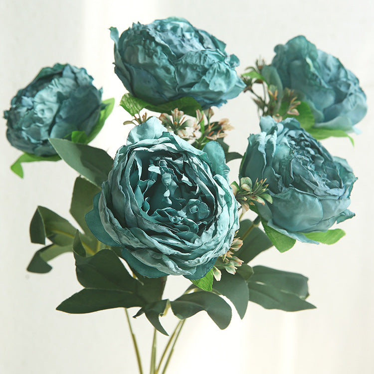 Peony Artificial Flower Dried Flower Bouquet Roasted Edge Five-Head Peony