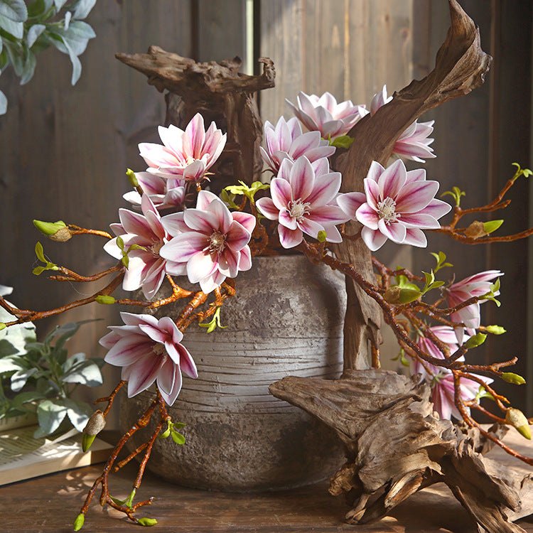Small Magnolia Artificial Bouquet Living Room Decoration Fake Flower Decorative Flower Art Arrangement PU Hand-painted Small Magnolia