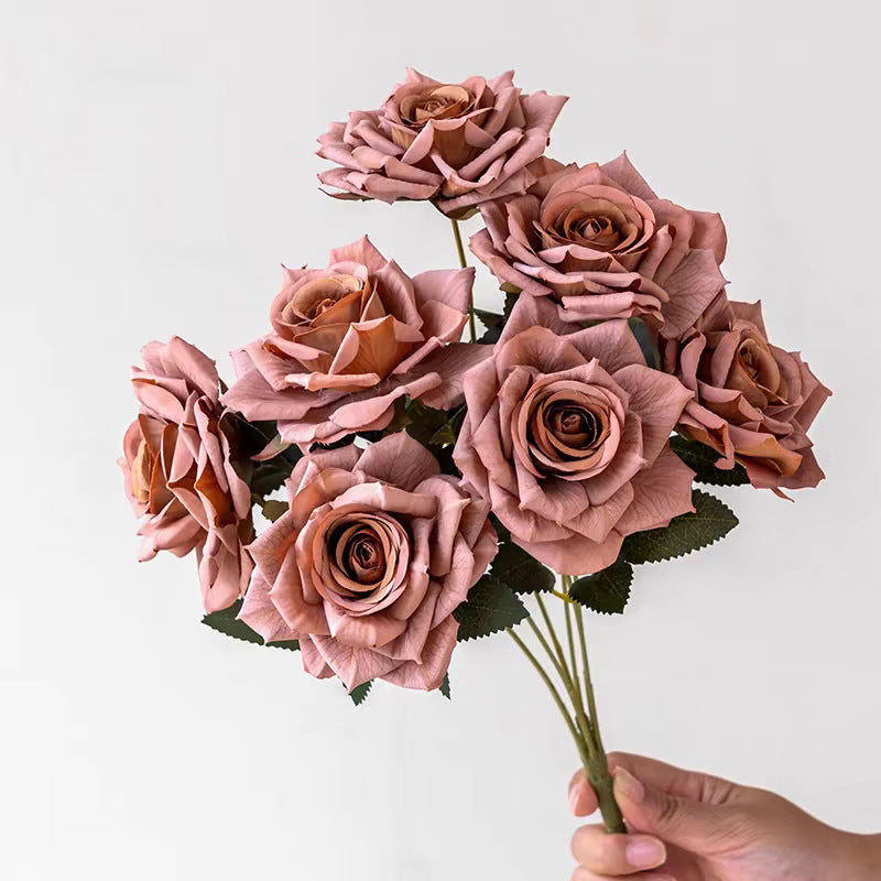 7-Head Cappuccino Silk Flower Artificial Rose Bouquet