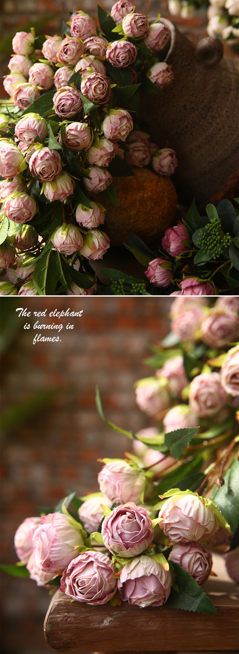 Burnt Edge Multi-Head Rose Artificial Flower Dried Flower Room Decoration