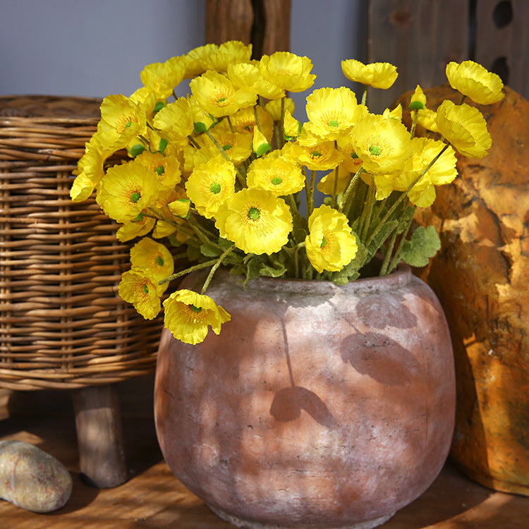 Artificial Flowers Four-Headed Poppy Fake Flowers Flocked Artificial Poppy Flowers Decorative Bouquet