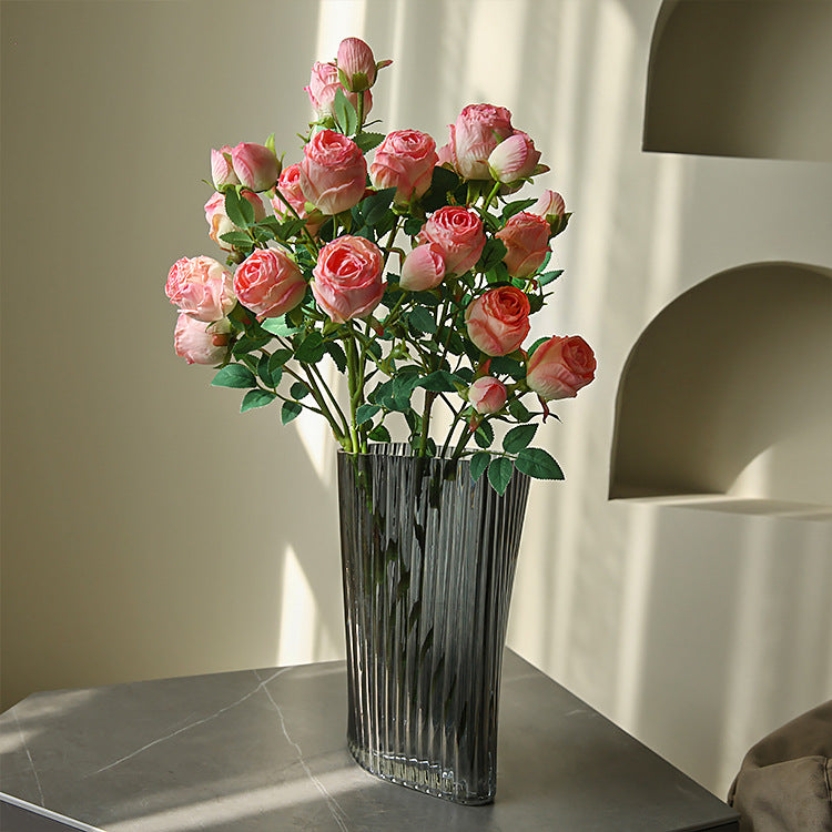Five-Headed Burnt Edge Rose Vintage Artificial Flower Silk Flower Imitation Dried Flower