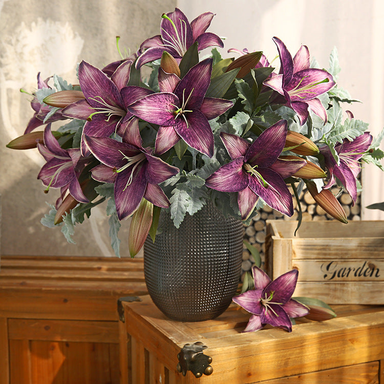 Artificial Flowers Fake Flowers Vintage Decoration 2 Heads Autumn Lily