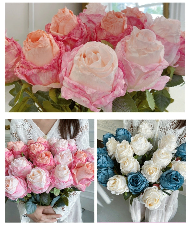 High-Quality Artificial Curled Edge Rose Forest Style Vintage Rose Home Decoration