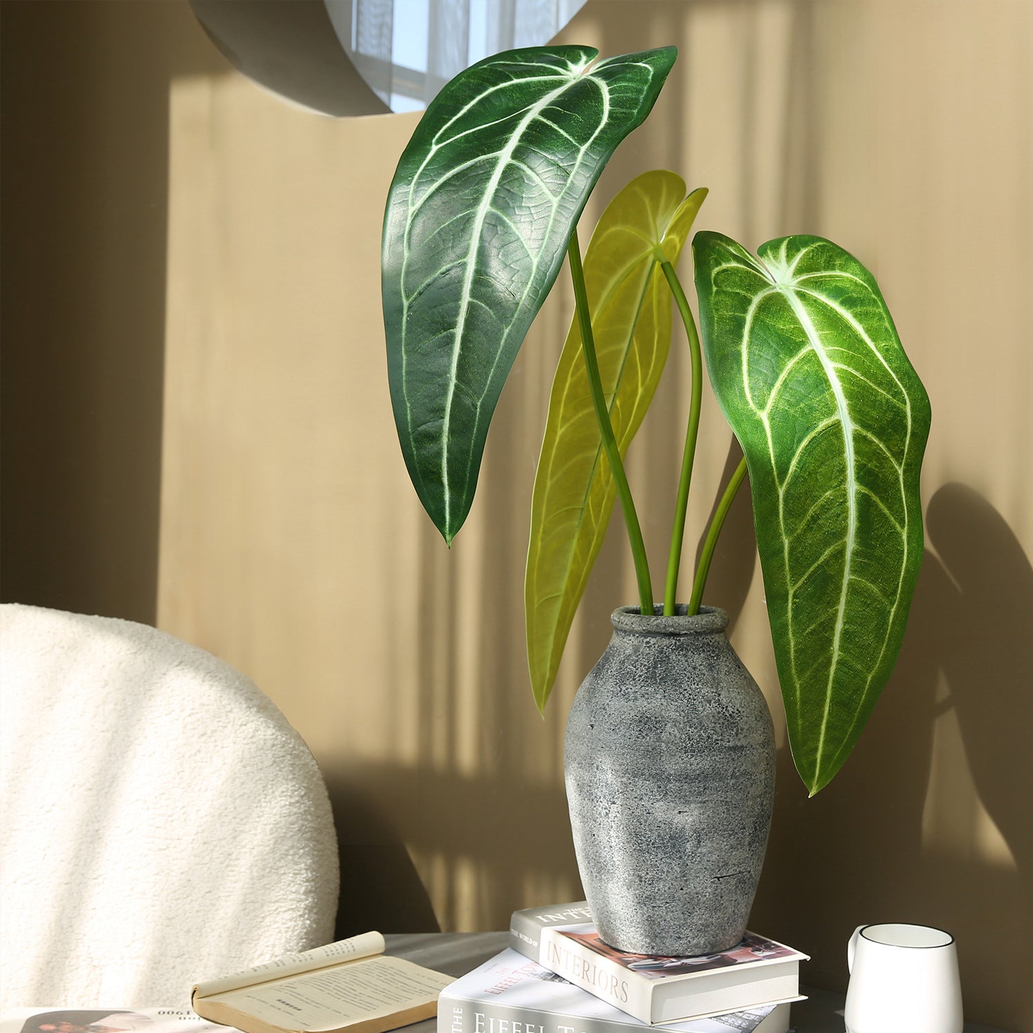 Artificial Green Plant Green Leaf Fire Lily Flower Candle Home Flower Arrangement