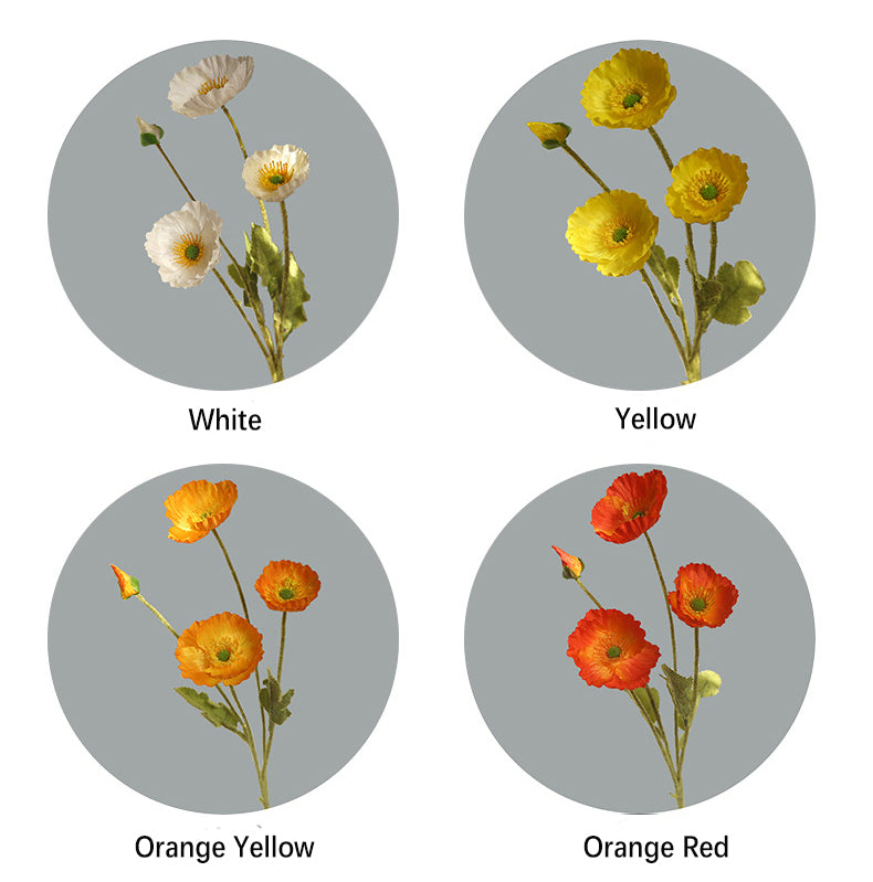 Artificial Flowers Four-Headed Poppy Fake Flowers Flocked Artificial Poppy Flowers Decorative Bouquet