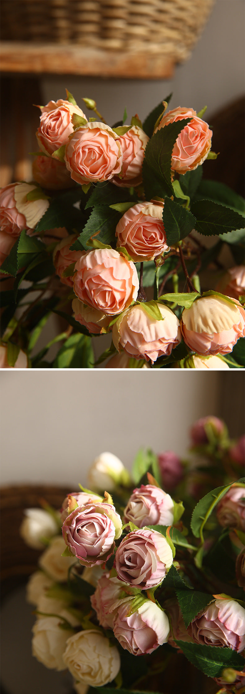 Burnt Edge Multi-Head Rose Artificial Flower Dried Flower Room Decoration