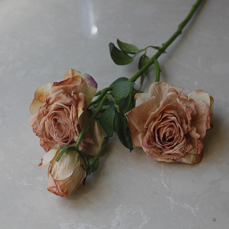 Fake Flowers Artificial Flowers 3 Heads Dried Roses