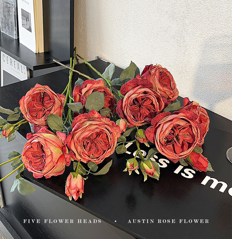 5 Heads Burnt Edge Rose Artificial Flowers Fake Flowers