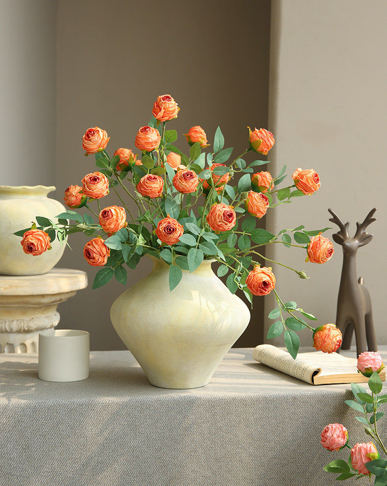 Vintage Style Artificial Flowers 3-Head Curled Rose