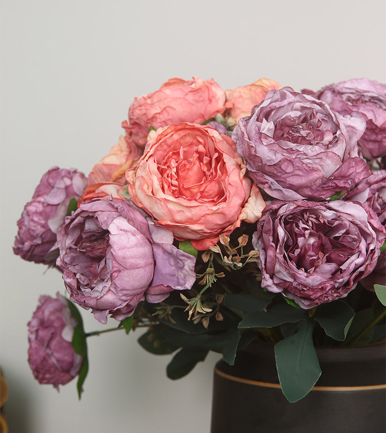 Peony Artificial Flower Dried Flower Bouquet Roasted Edge Five-Head Peony