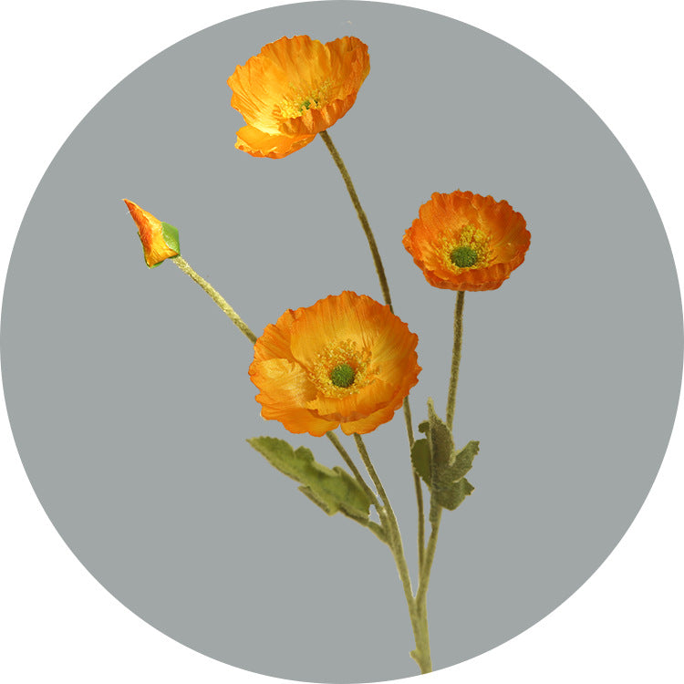 Artificial Flowers Four-Headed Poppy Fake Flowers Flocked Artificial Poppy Flowers Decorative Bouquet