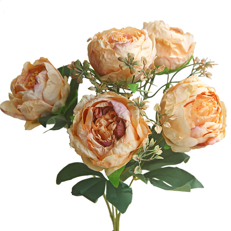 Peony Artificial Flower Dried Flower Bouquet Roasted Edge Five-Head Peony