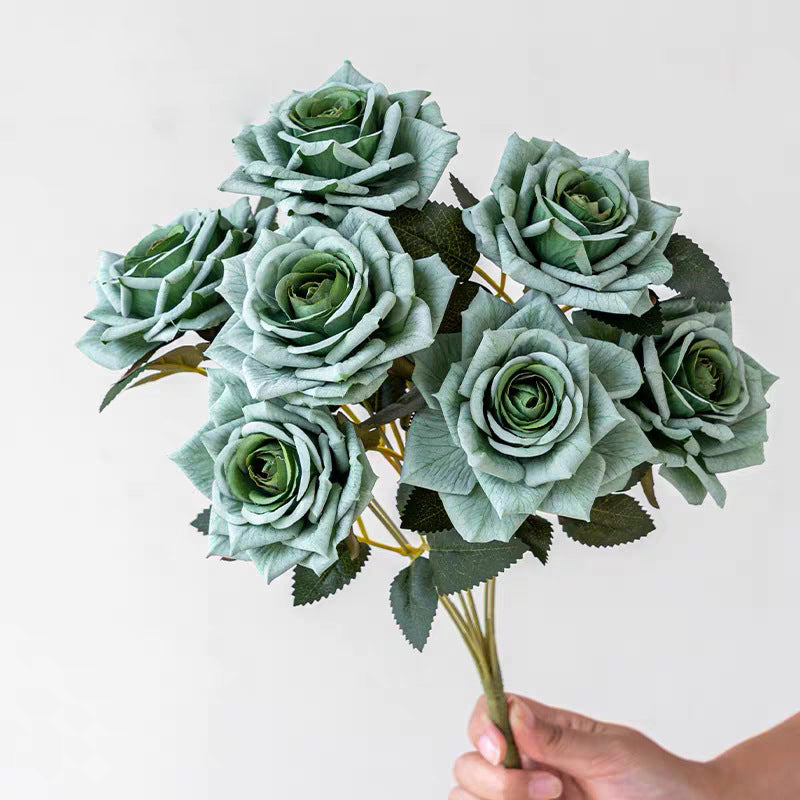7-Head Cappuccino Silk Flower Artificial Rose Bouquet