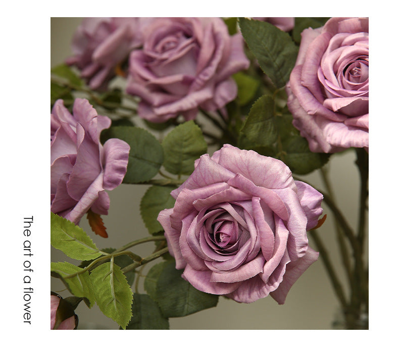 Artificial Flowers American Style 3-Head Printed Rose Home Decoration Fake Flower