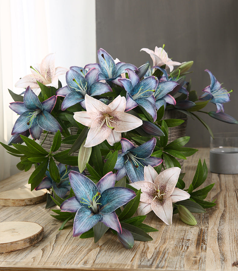 Artificial Flowers Fake Flowers Vintage Decoration 2 Heads Autumn Lily