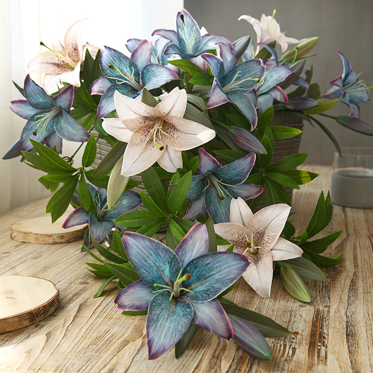 Artificial Flowers Fake Flowers Vintage Decoration 2 Heads Autumn Lily