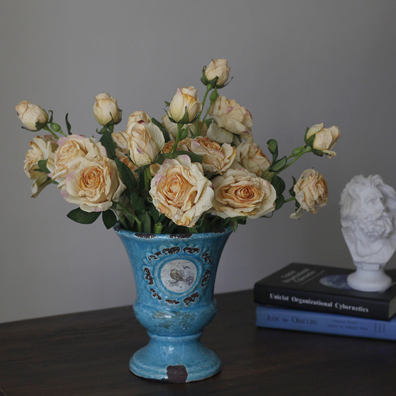 Fake Flowers Artificial Flowers 3 Heads Dried Roses