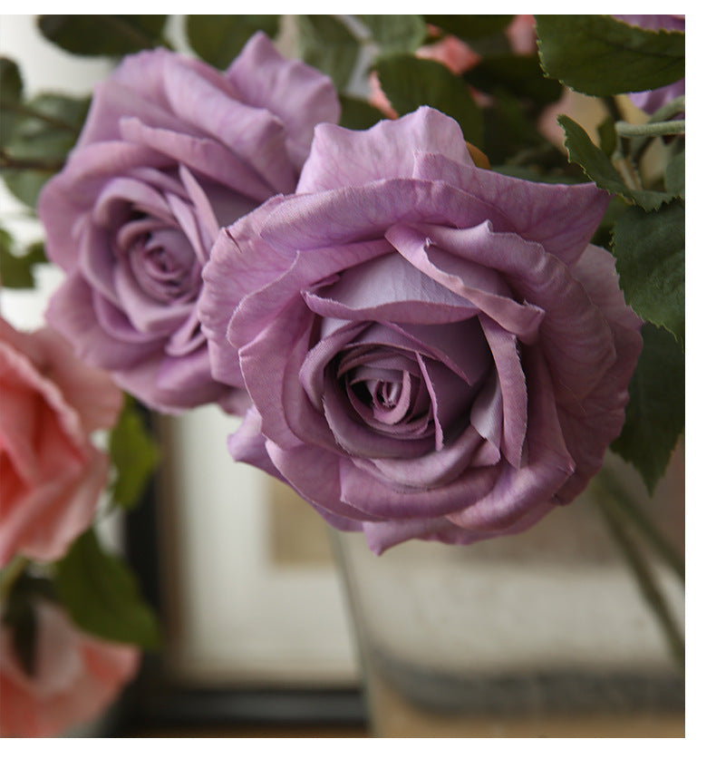 Artificial Flowers American Style 3-Head Printed Rose Home Decoration Fake Flower