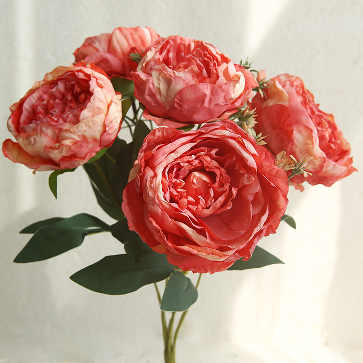 Peony Artificial Flower Dried Flower Bouquet Roasted Edge Five-Head Peony