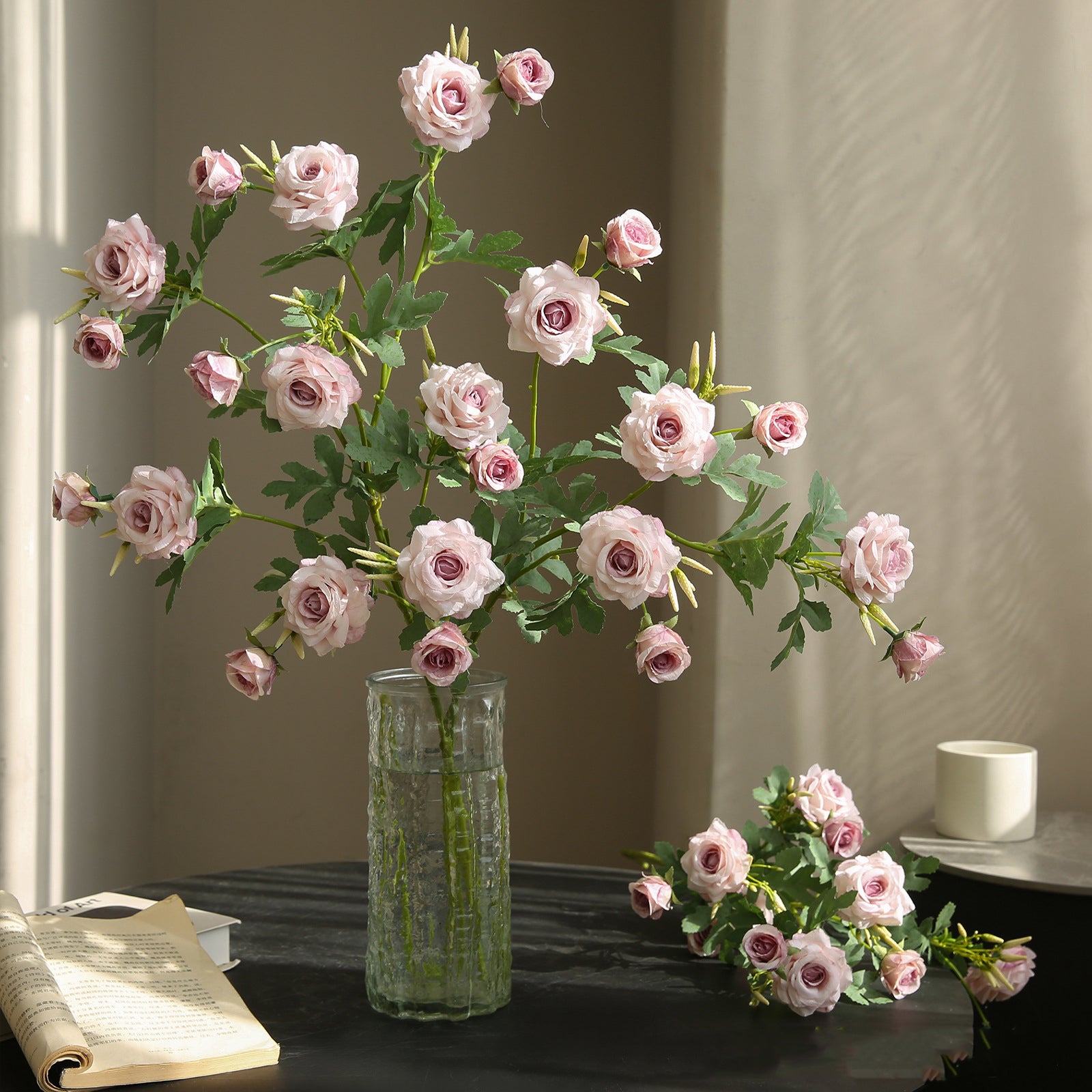 Multi-Head Wrinkled Fabric Rose 12pcs - 35.4in
