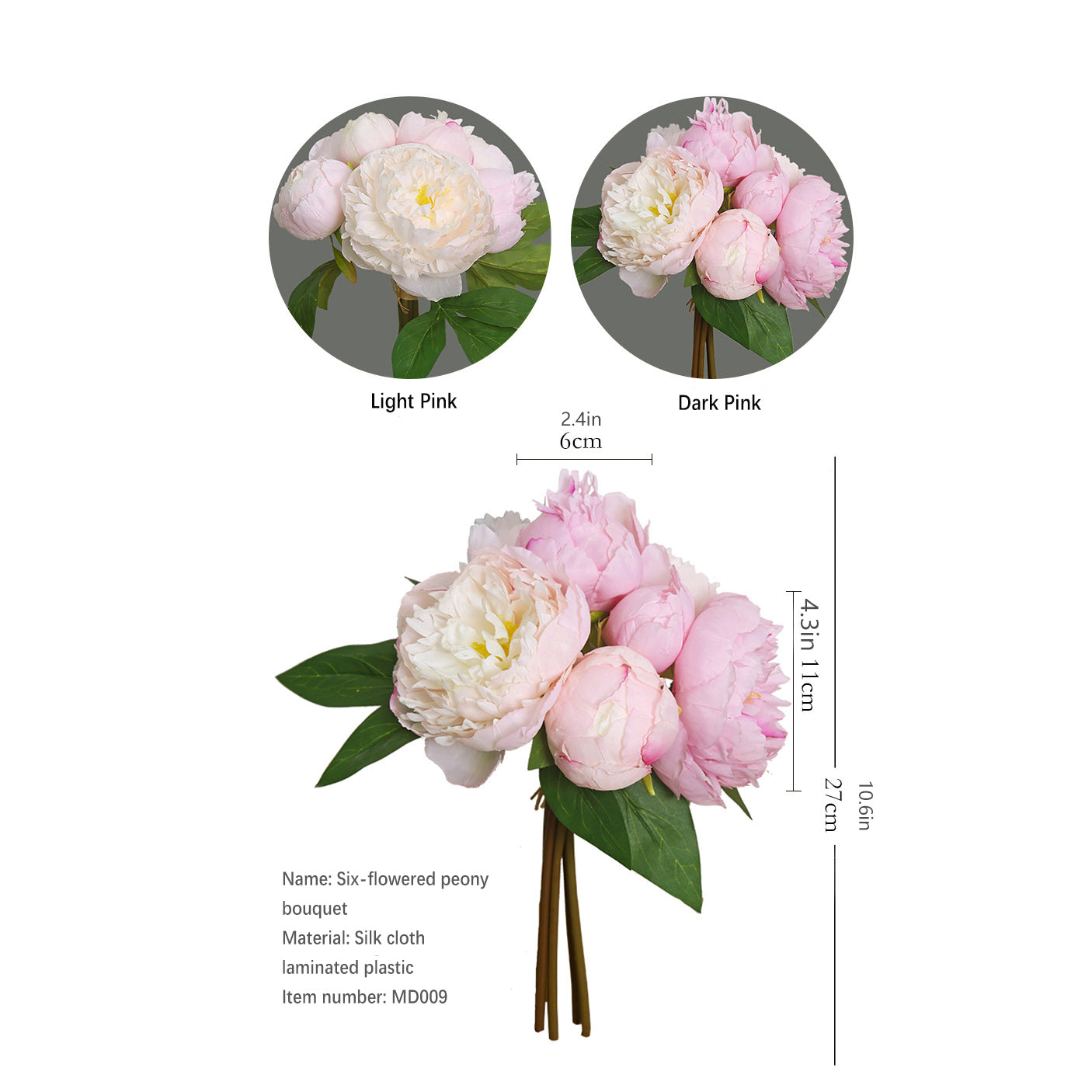 Six-Headed Peony Bouquet 12pcs -10.6in