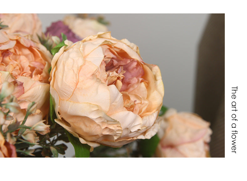 Peony Artificial Flower Dried Flower Bouquet Roasted Edge Five-Head Peony