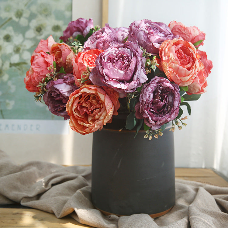 Peony Artificial Flower Dried Flower Bouquet Roasted Edge Five-Head Peony