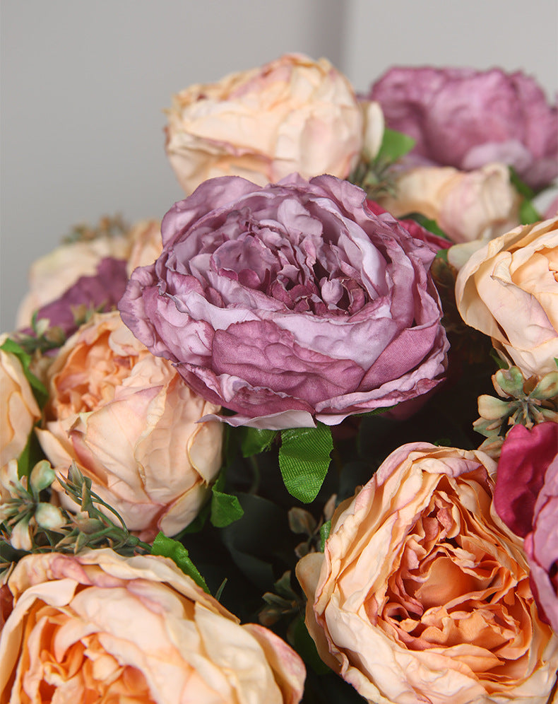 Peony Artificial Flower Dried Flower Bouquet Roasted Edge Five-Head Peony