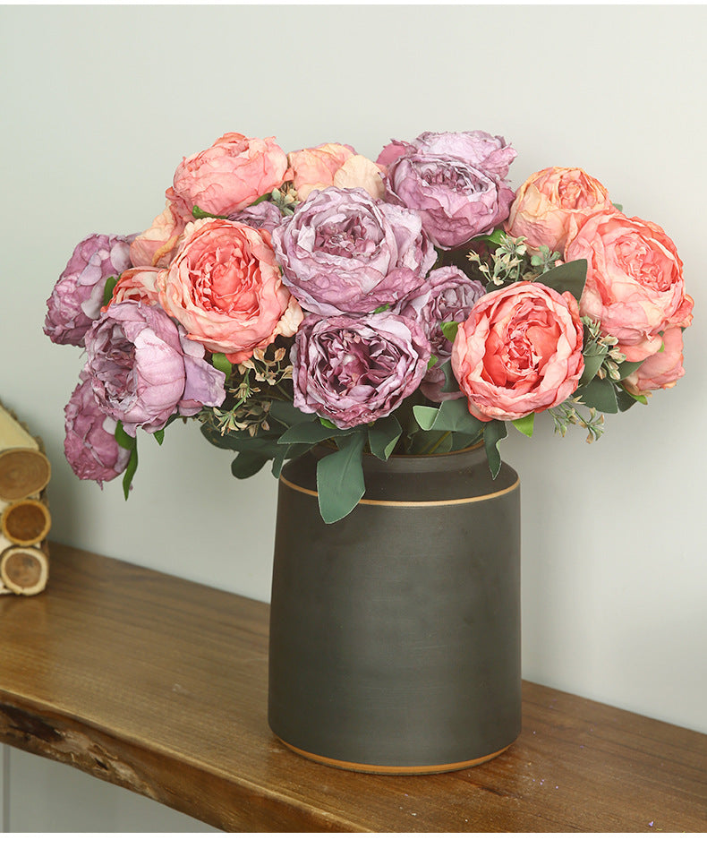 Peony Artificial Flower Dried Flower Bouquet Roasted Edge Five-Head Peony