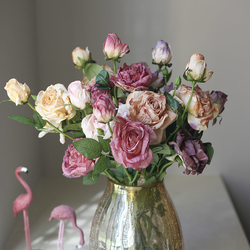 Fake Flowers Artificial Flowers 3 Heads Dried Roses