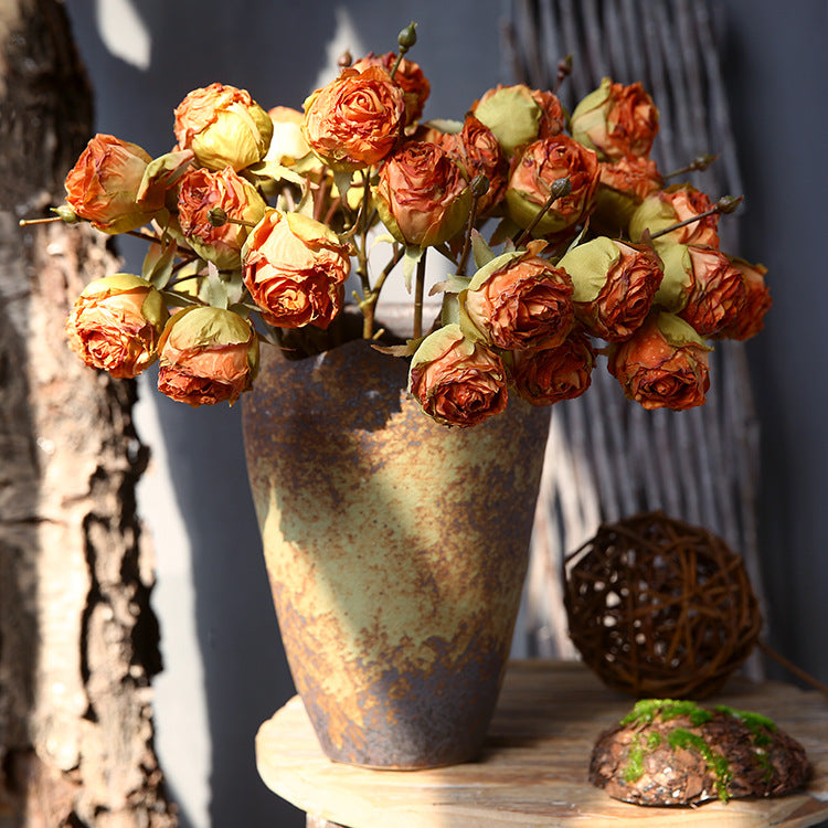Vintage Three-Headed Dried Rose 12pcs - 17.7in
