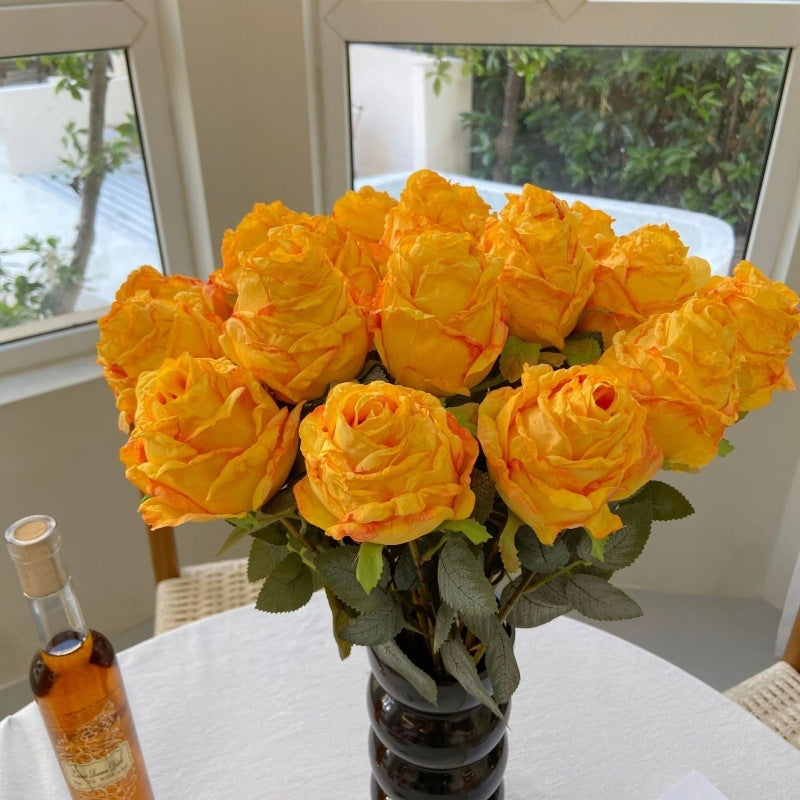 High-Quality Artificial Curled Edge Rose Forest Style Vintage Rose Home Decoration
