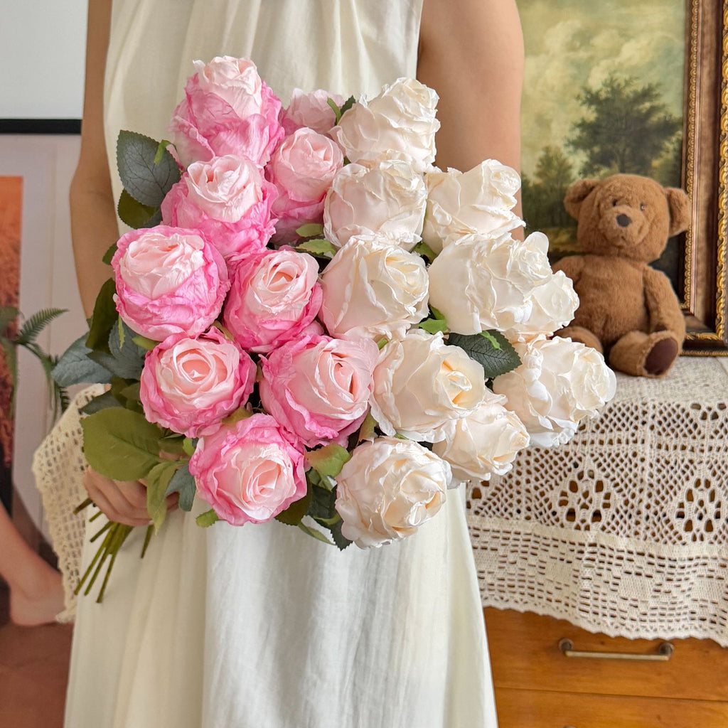 Simulated Burnt Edge Rose Vintage Rose