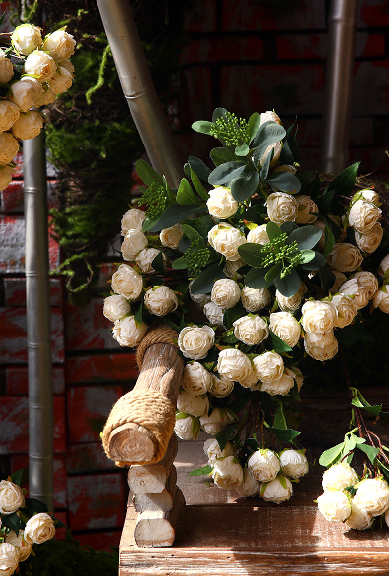 Burnt Edge Multi-Head Rose Artificial Flower Dried Flower Room Decoration