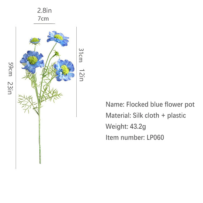 Flocked Blue Potted Flowers 12pcs - 23in