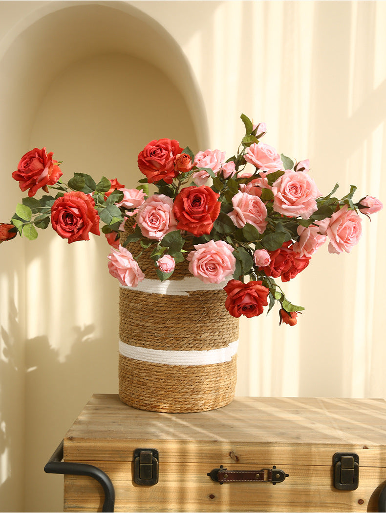 Artificial Flowers American Style 3-Head Printed Rose Home Decoration Fake Flower