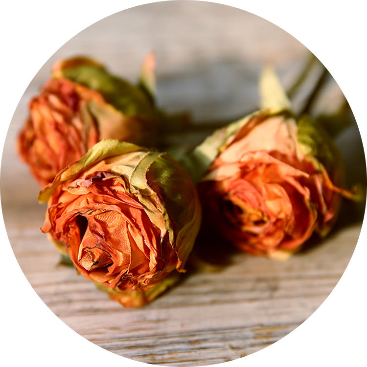 Vintage Three-Headed Dried Rose 12pcs - 17.7in