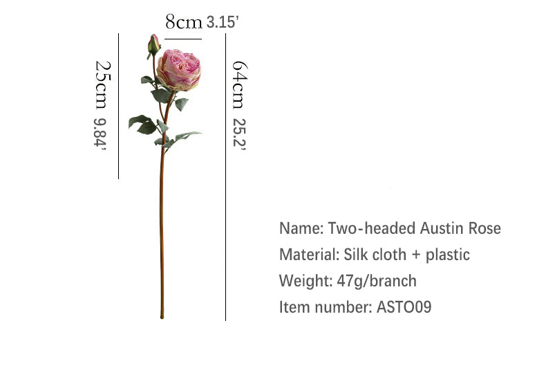 Two-Headed Austin Rose Artificial Flower Nordic Romantic Decoration