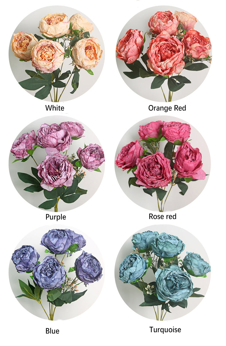 Peony Artificial Flower Dried Flower Bouquet Roasted Edge Five-Head Peony