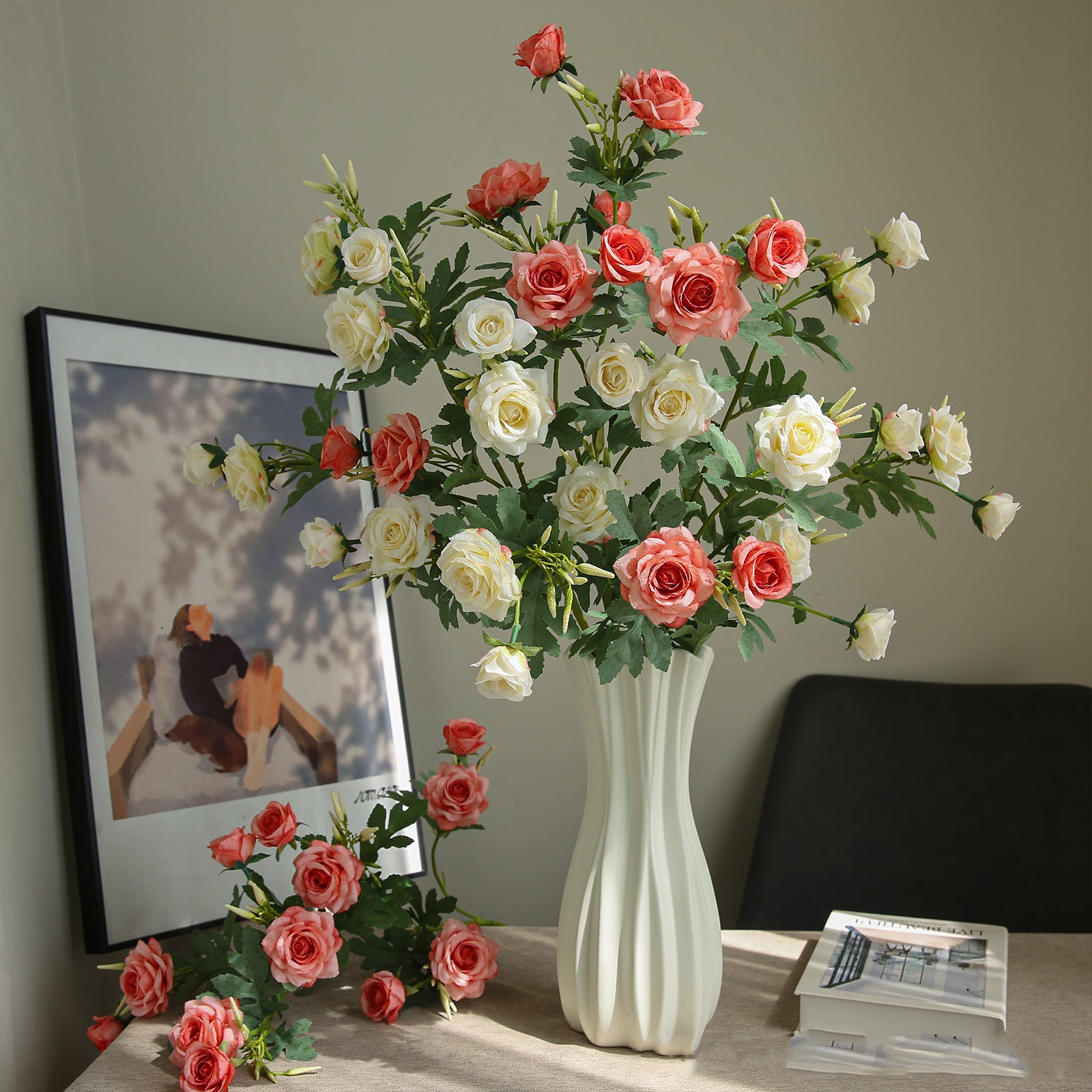 Multi-Head Wrinkled Fabric Rose 12pcs - 35.4in