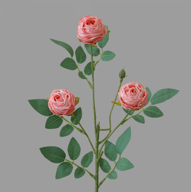 Vintage Style Artificial Flowers 3-Head Curled Rose