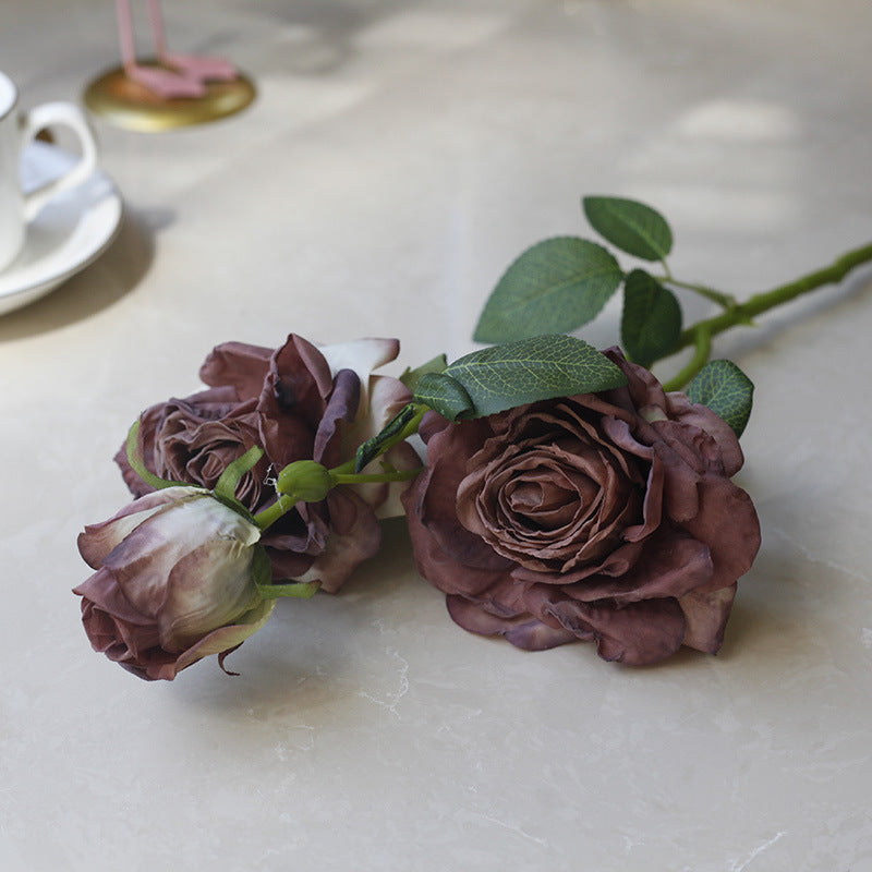 Fake Flowers Artificial Flowers 3 Heads Dried Roses