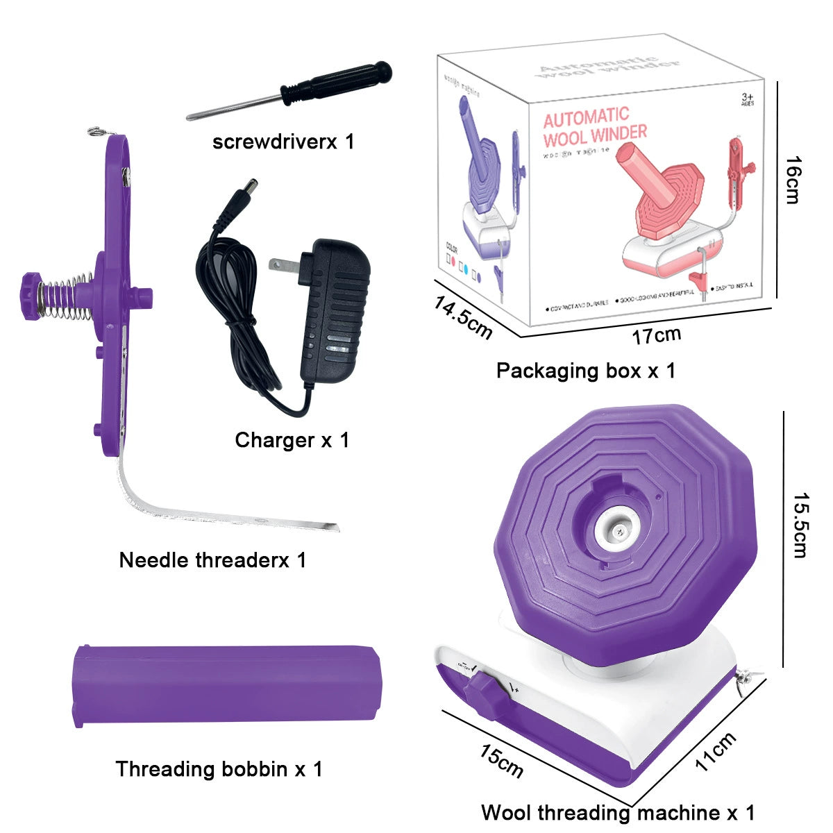 Electric yarn winder, yarn ball organizer, USB interface