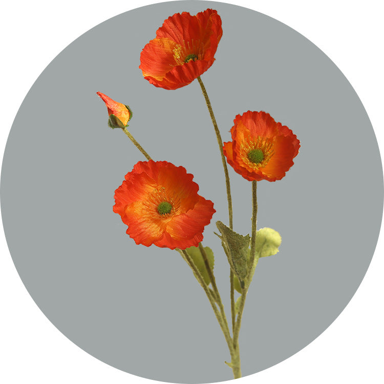 Artificial Flowers Four-Headed Poppy Fake Flowers Flocked Artificial Poppy Flowers Decorative Bouquet