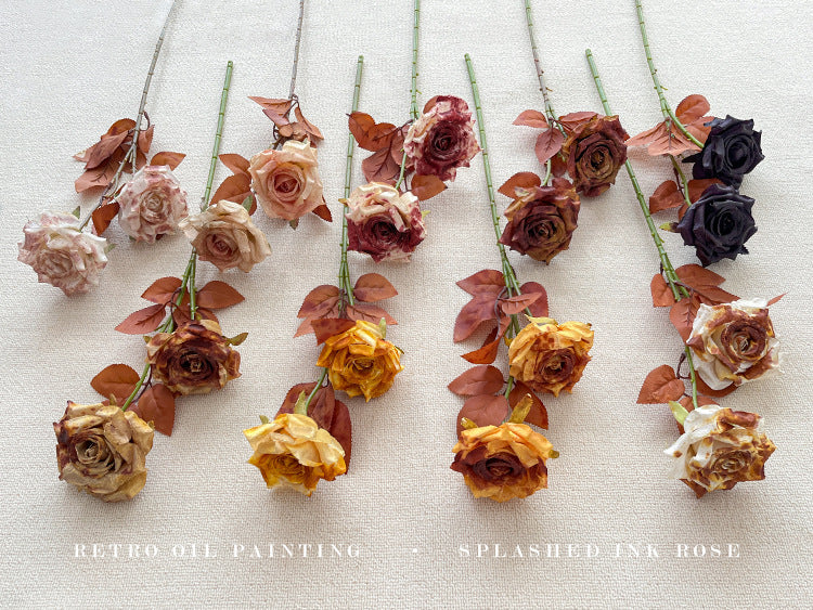 Vintage Melad Color Imitation Dry Ink Splatter 2-Head Rose Artificial Flower Bouquet