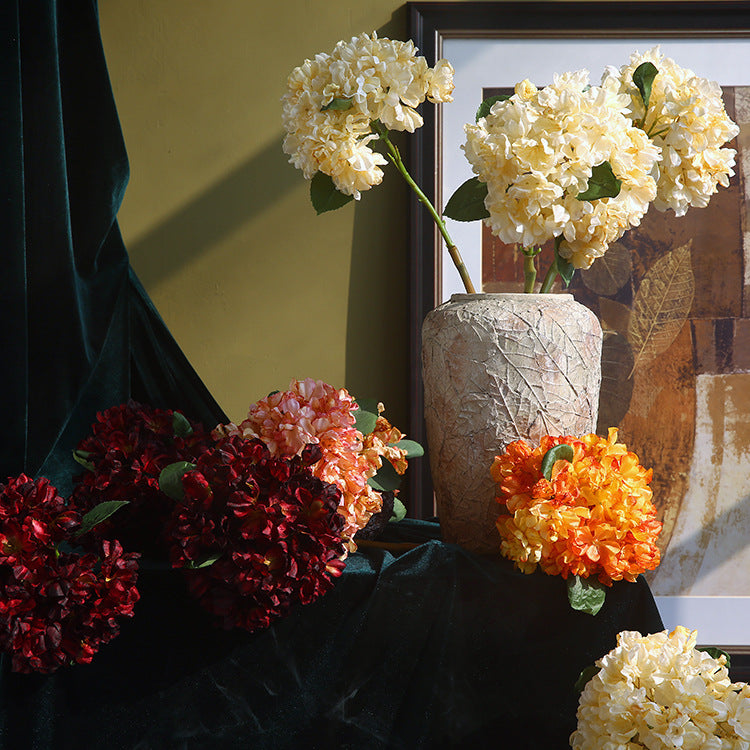 Vintage Single Branch Burnt Edge Hydrangea Artificial Flower