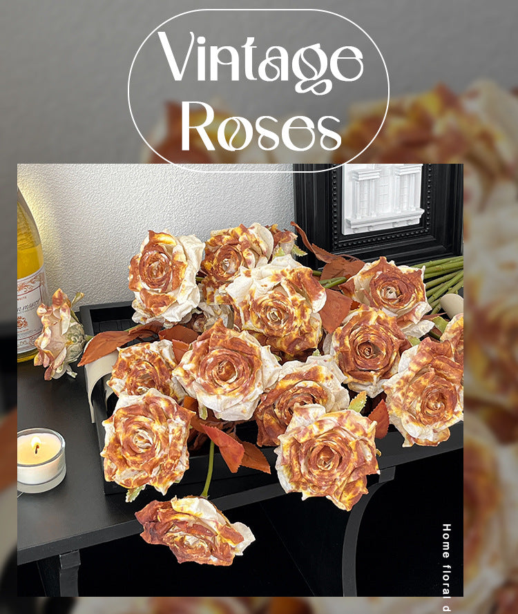 Vintage Melad Color Imitation Dry Ink Splatter 2-Head Rose Artificial Flower Bouquet