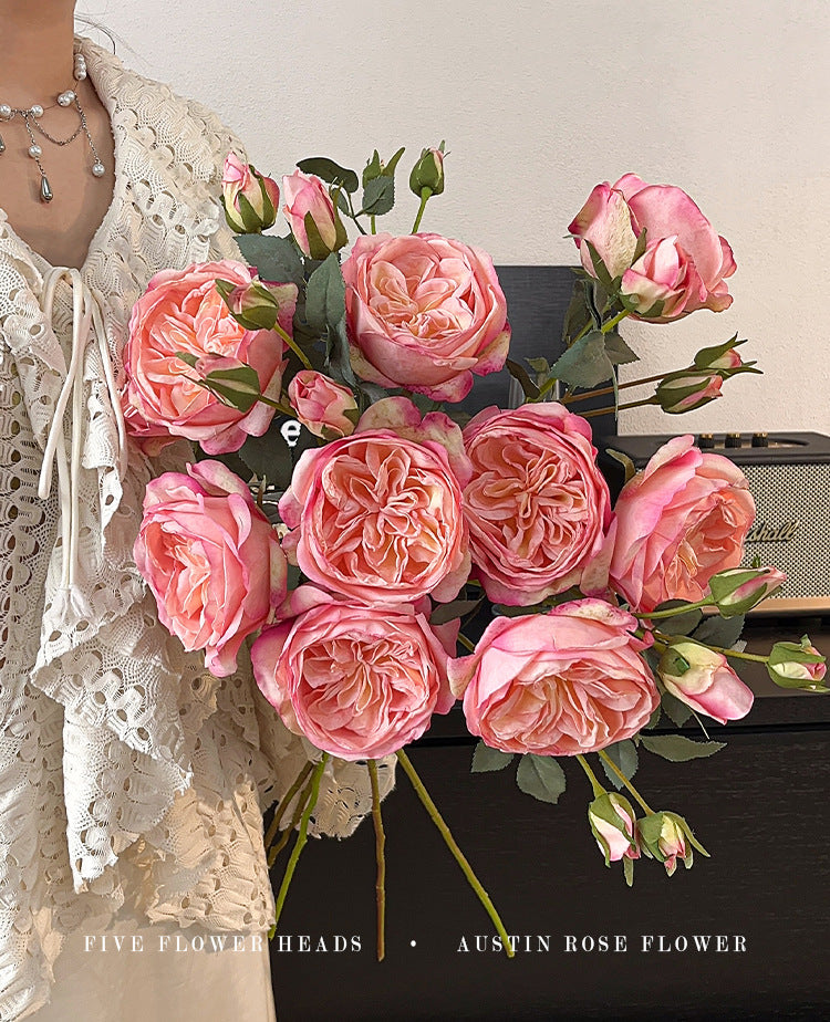 5 Heads Burnt Edge Rose Artificial Flowers Fake Flowers